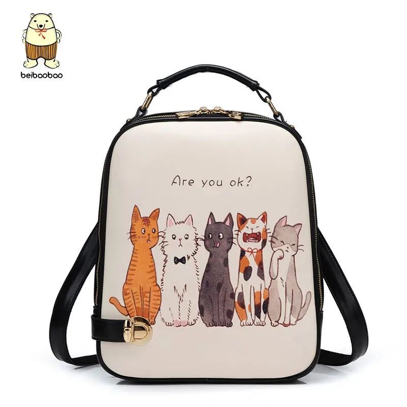 cheap Beibaobao Good Quality PU Leather Girl #039;s School Bag Cartoon Printing Backpacks For Teenage Girls Young Women Backpack B240