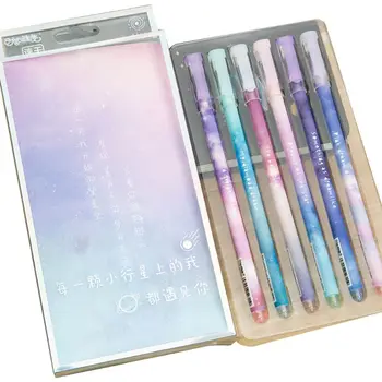 

Korean Style Night Starry Sky Print Speed Dry Set Gel Pen Fashion Pull Cap 6 Sticks Black Signature Pen New Creative Stationery