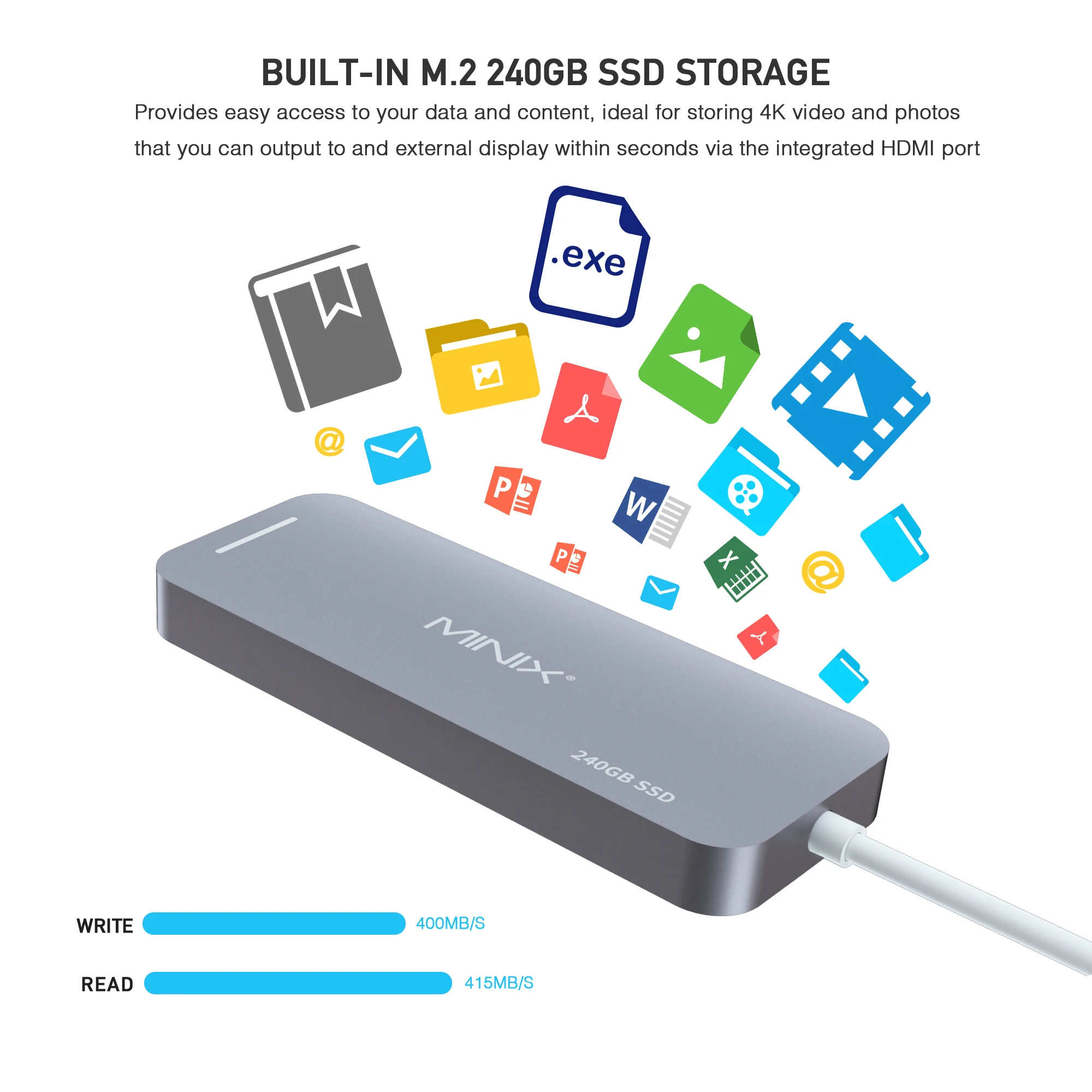 MINIX NEO C-S2 USB Hub USB-C multipuerto SSD almacenamiento tipo C Hub HDMI USB 30 120G/240G transf