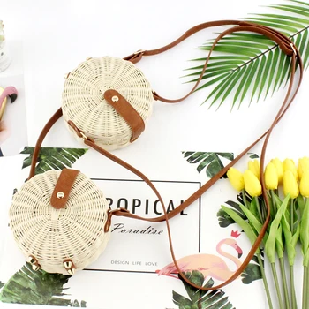 

Round rattan straw bag casual shoulder bag Crossbody hand-woven handbag