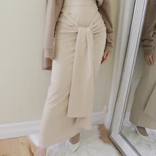 Однотонные мусульманские с высокой талией Элегантные прямые Облегающие юбки бедра завернутые ленты Длинные юбки для женщин женская одежда TA2143