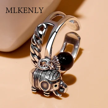 

MLKENLY Vintage 925 sterling silver open rings for women elephant pearl opening rings jewelry bague homme anel prata 925 anello
