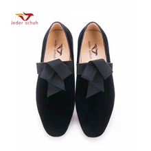 Jeder schuh красивый Smoking slipper в черный шелковый с изысканной бархат Группа подробно партии и свадьбы мужские Лоферы для женщин