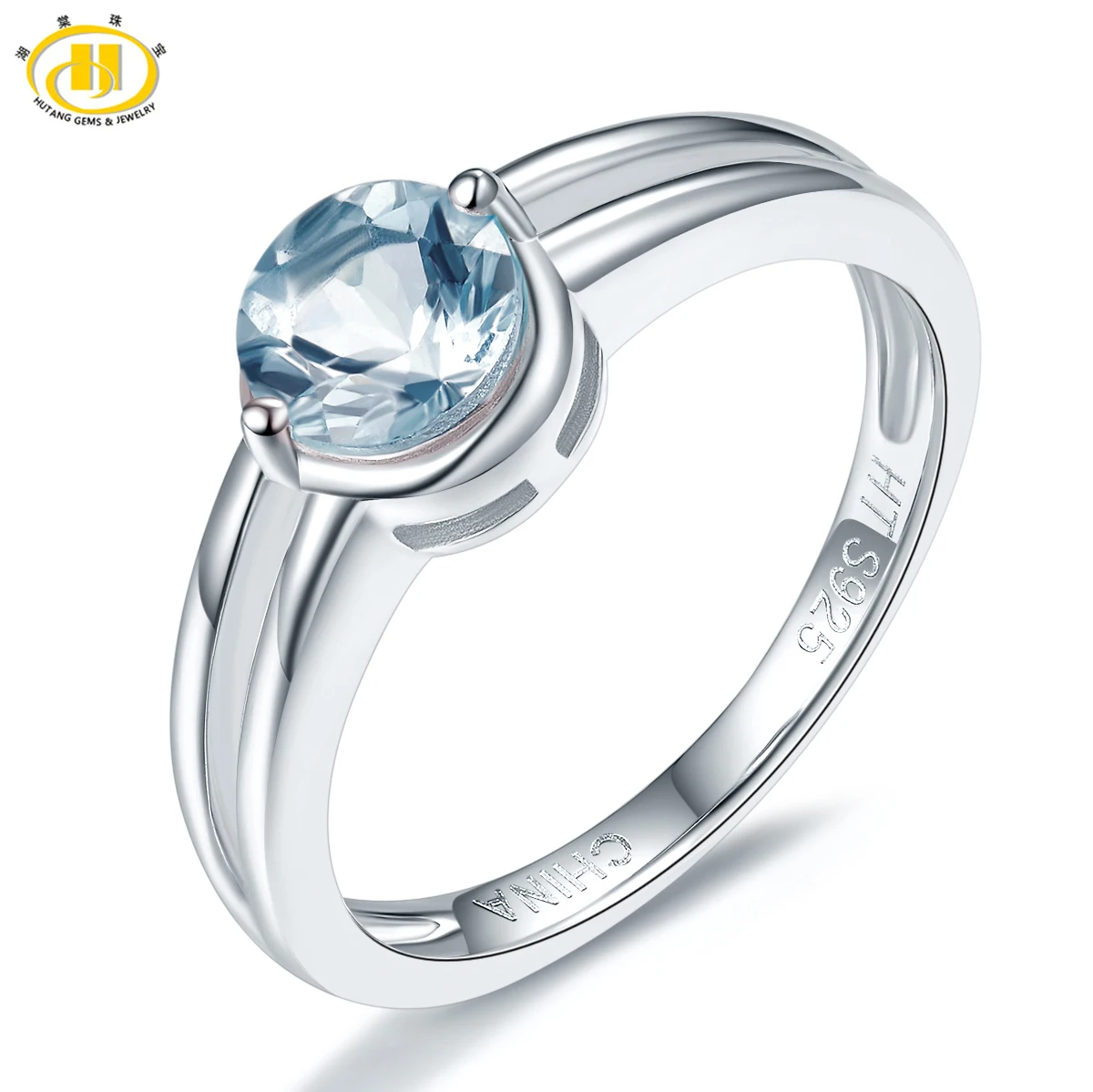 

Hutang New Style Natural Aquamarine Promise Ring Solid 925 Sterling Silver Gemstone Ring Fine Jewelry Wedding Women's Rings Gift