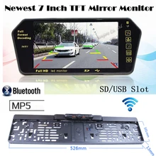 2.4G Wireless Hight Resolution 7 inch Video Screen Monitor Mirror 12V Bluetooth with Car European License plate Rearview camera