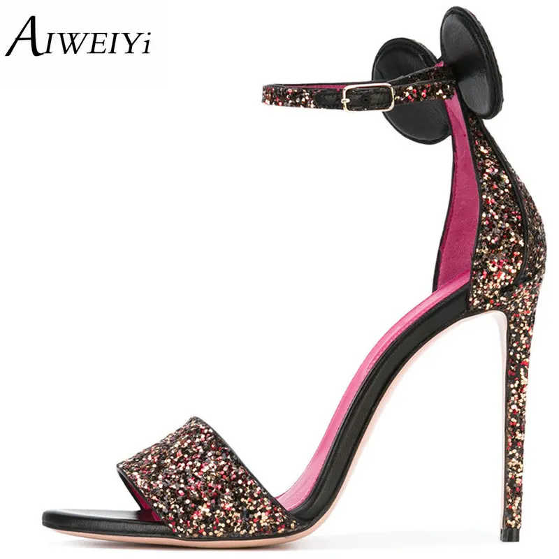 

AIWEIYi 2018 High Heels Sandals Summer Platform Sandals for Women Fashion Buckle Strap Thin Heels Shoes Glitter Wedding Shoes