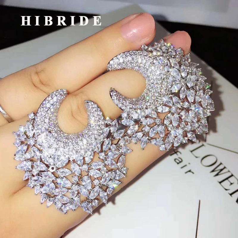 

HIBRIDE Fashion Multicolor Cubic Zirconia Flowers Design Stud Earring For Women Jewelry Wedding Brincos boucle d'oreille E-869