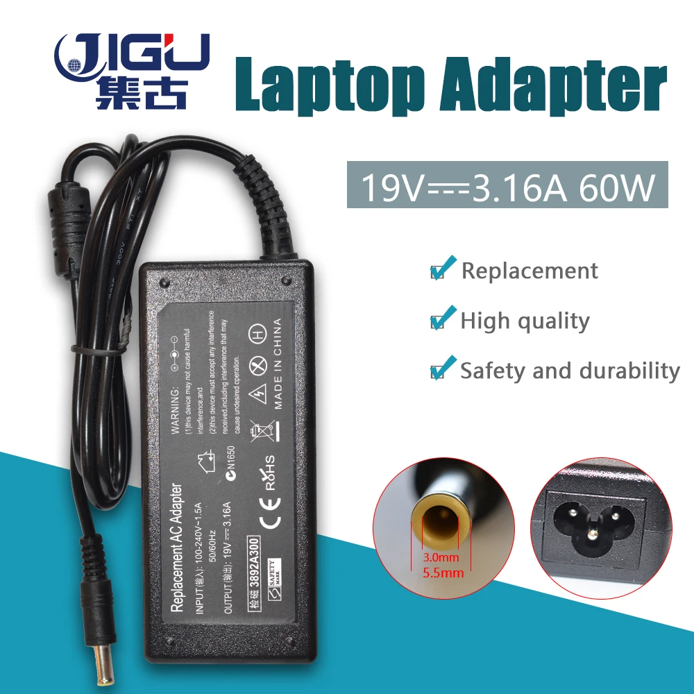 JIGU Сменный адаптер для Samsung 19 в 3 16 А 5 5*3 0 мм 60 Вт R429 RV411 R428 RV415 R510 R522 R530 ноутбуков AC