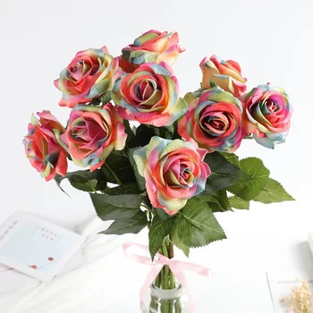 

French Rose Colorful PU Moisturizing Feel Artificial Flowers High Quality Real Touch Fake Flowers Wedding Home Hotel Decoration