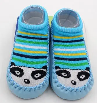 Новая детская обувь, носки с рисунками подарок для малышей, детские домашние носки-тапочки Нескользящие толстые носки из искусственной кожи - Цвет: skybluepanda