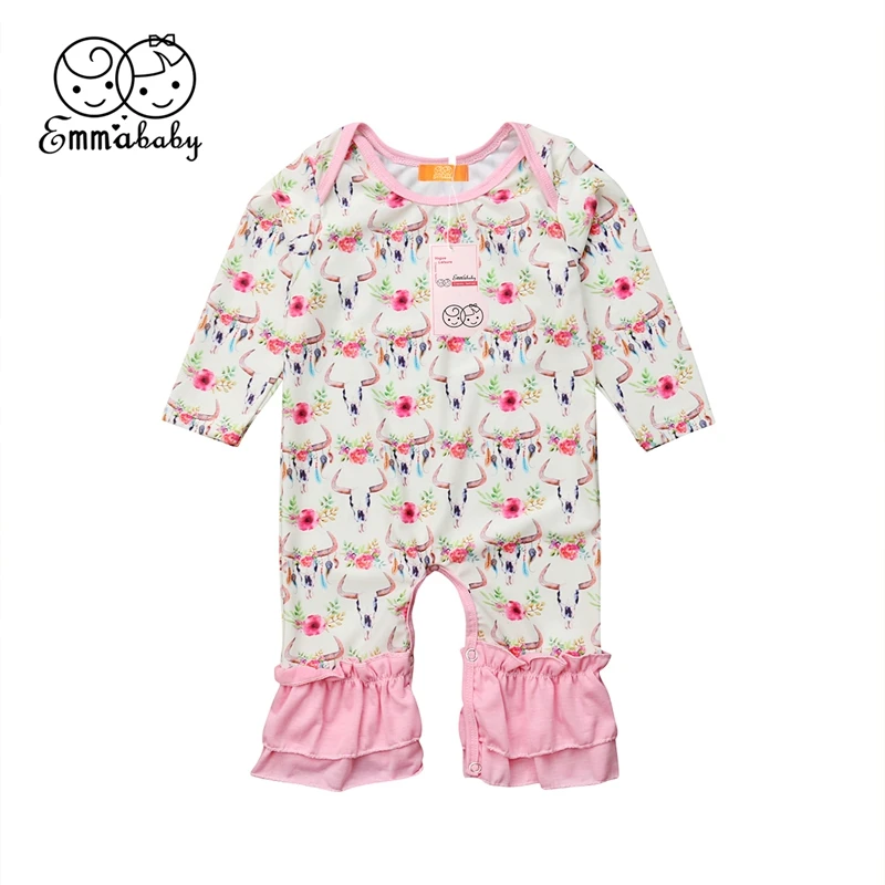 0 24M Infant Baby Girls Milk Silk Cow Printed Ruffles Patchwork Romper