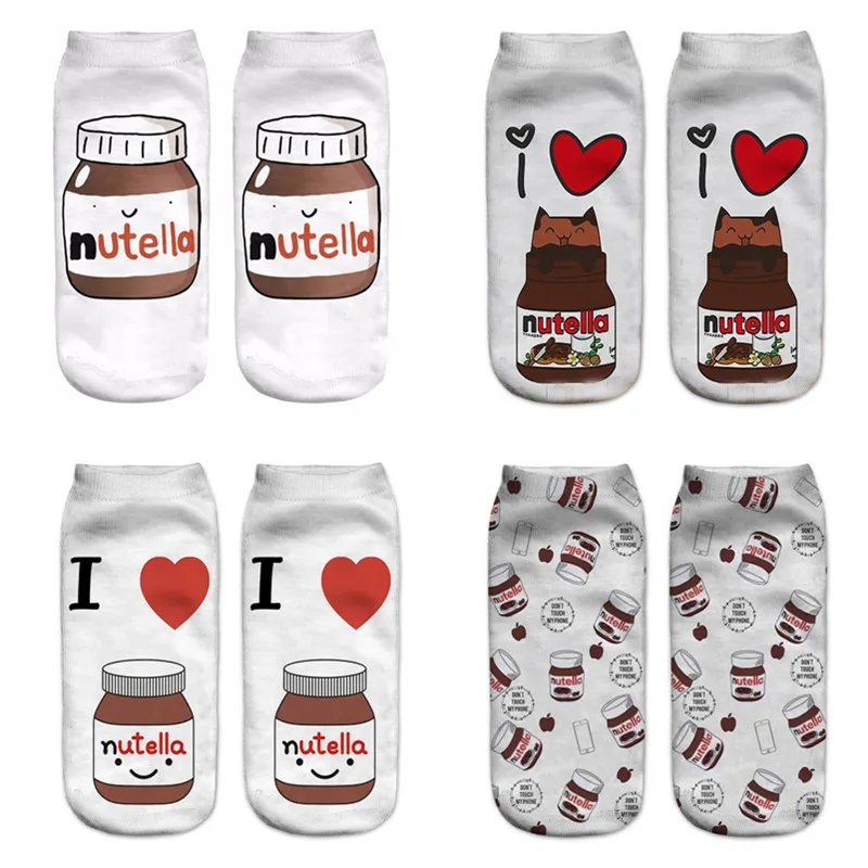 2020 Новые забавные носки с 3D принтом милые белые женские объемным nutella модные до