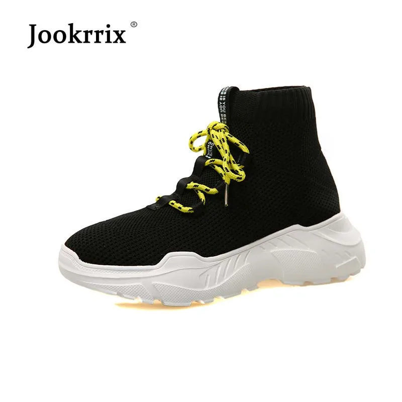 

Jookrrix New Platform Elasticity Sock Shoe Women Fashion Brand Sneaker High Top Lady chaussure Breathable Autumn Female footware