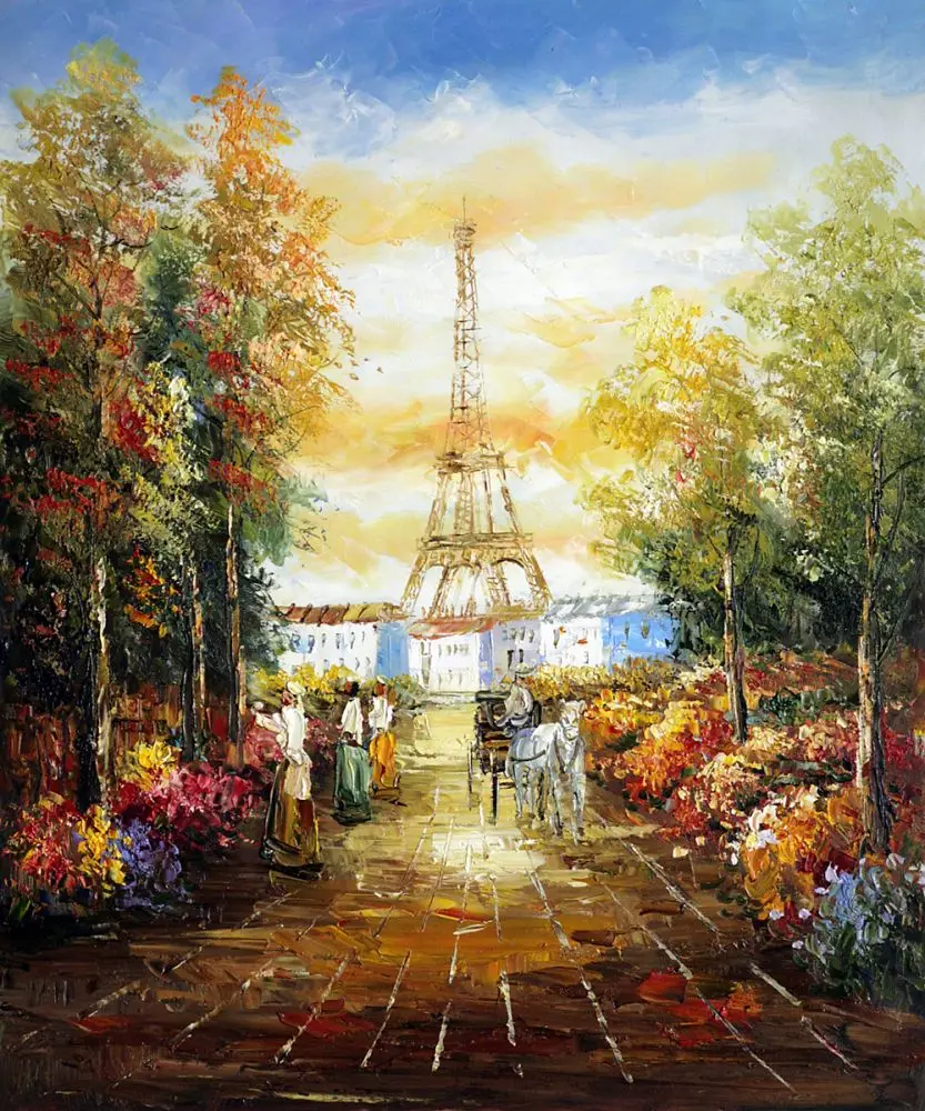

New Year Gift Modern Decorative Art Oil Paint Painting Landscape Wall Painting on Canvas Gardens Near The Eiffel Hand Painted