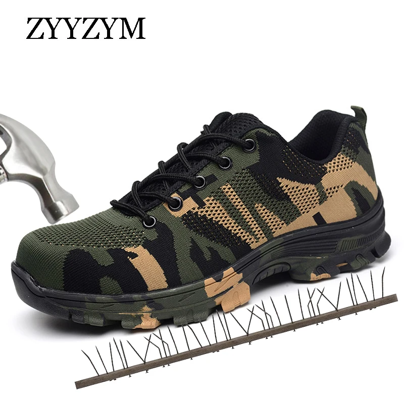 

ZYYZYM Men Work Safety Boots Plus Size Outdoor Steel Toe Cap Military Shoes Men Camouflage Puncture Proof Army Boots