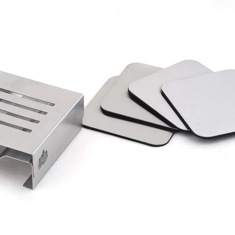 1set European 304 stainless steel wine coaster set square insulation cushion mat bowl pad 4pcs coasters+1pc shelf KJ 3013