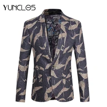 YUNCLOS, темно-синий мужской блейзер, приталенный цветочный узор, цветочный пиджак, высокое качество, повседневный мужской блейзер, спортивные пиджаки для выпускного