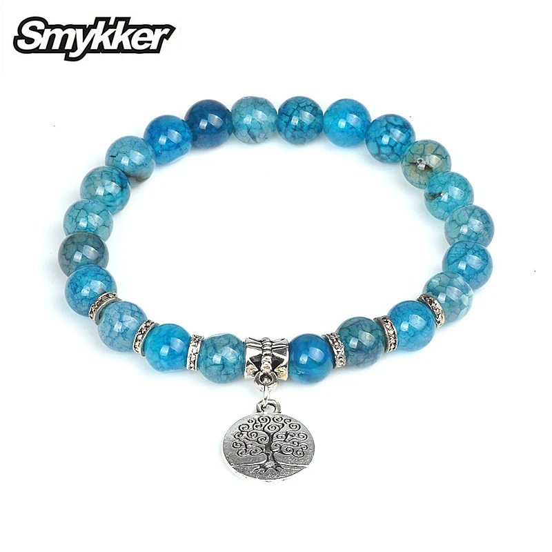 

Natural Stone Charms Bracelets Tree of Life Accessories Crackle Agates Bracelet Spider Network Onyx 8mm Bead Party Jewelry Gifts