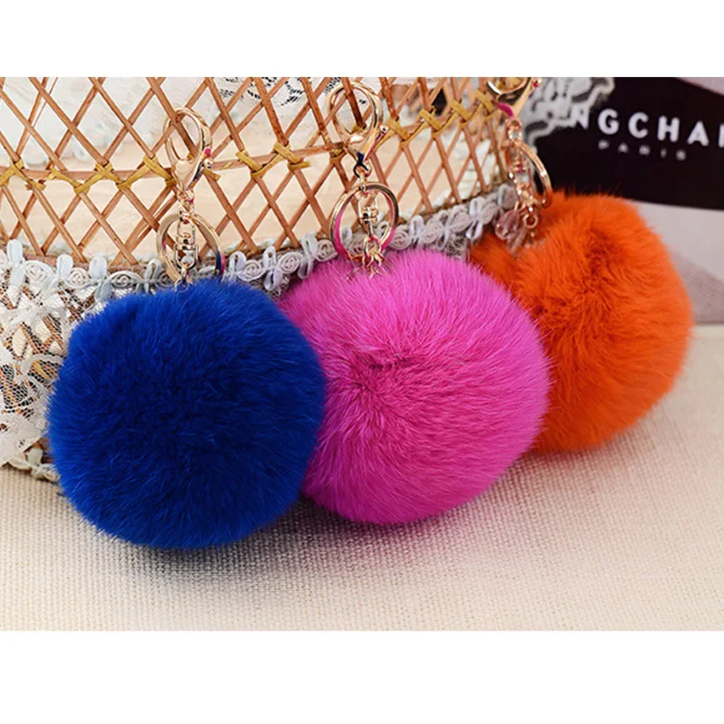 Llavero llaves10cm conejo piel bola llavero piel POM llavero pompom de fourrure Keychain cubre llaves