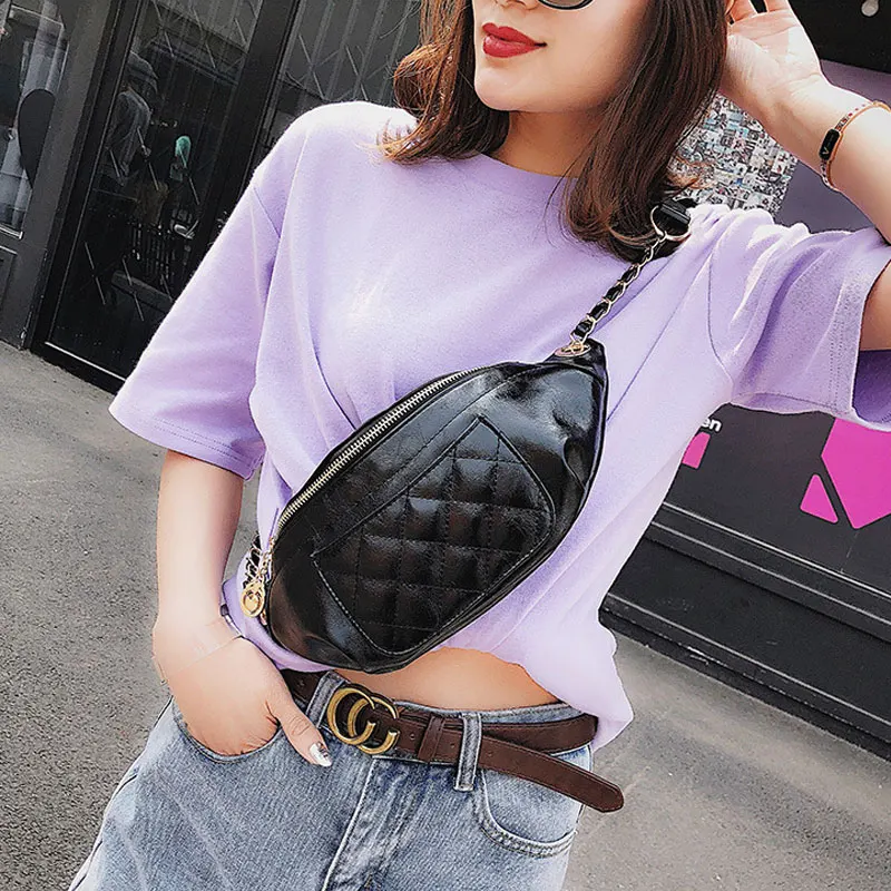 

candy color women waist pack fashion waist bag belt leather chest bags PU shoulder crossbody bags chain strap bolsa feminina