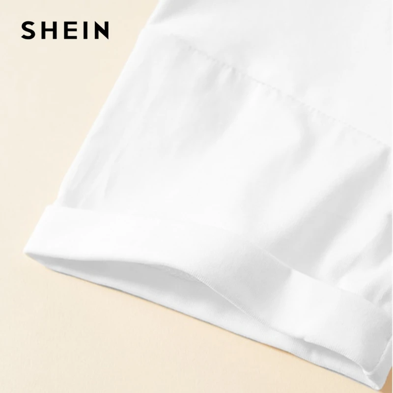 SHEIN Kiddie Solid White Knot Graphic Letter Print Kids T-Shirt Girls Tops Summer Short Sleeve Casual Crop Kids Shirts Tee