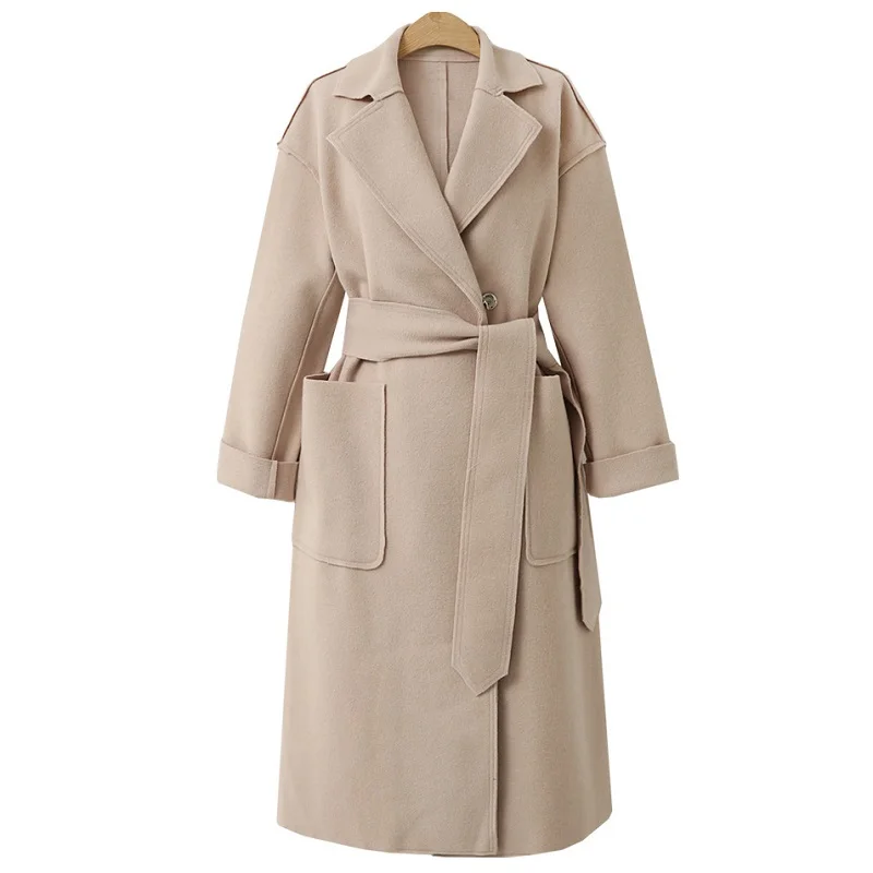 

new autumn/winter women's coat high imitation wool clothing wool and blend outerwear european maternity belt long jacket 5091