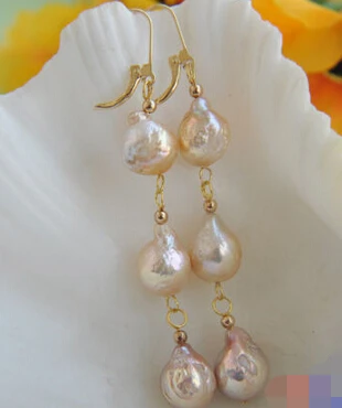

hj 00419 PINK ALMOST ROUND KESHI REBORN PEARL DANGLE EARRING