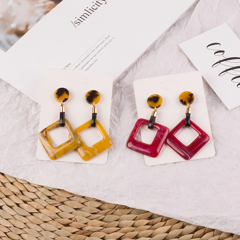 Vintage Dangle Fashion Acetate Resin Earrings for Women Long Big Geometric Acetic Acid Leather Dangling Acrylic Earring Jewelry (3)