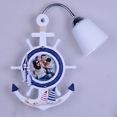 Creative Mediterranean Sea Style Clock Frosted Glass Shade Wall Lamp for Children Room Bedroom Wall Lighting Bedside Wall Lights