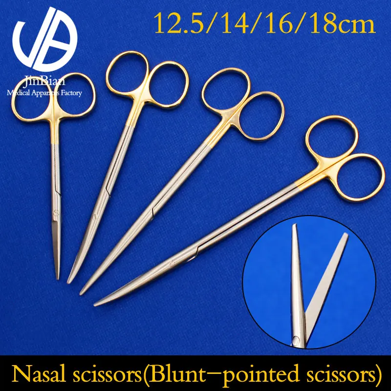 

Nasal scissors straight handle round head aureate handle Rhinoplasty tool 12.5/14/16/18cm Surgical tissue scissors blunt end