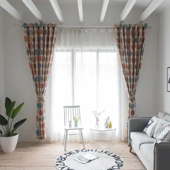 

100*280cm Living Room Curtians Circle World Print Cotton Blinds Shading Window Curtains Black Out Red Curtain