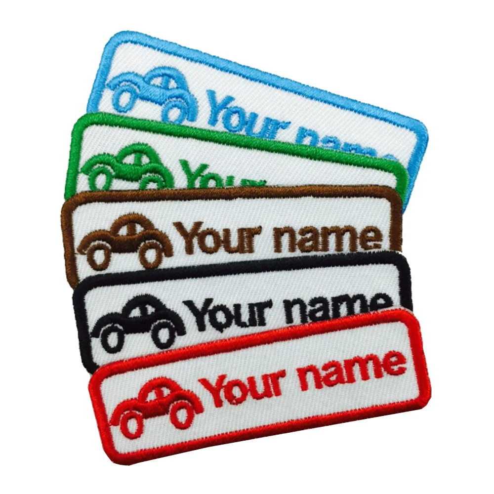 

Custom your name patch with car pattern cute embroidery patch multicolor iron on patches for clothing