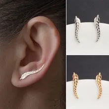 EK931 New Fashion Vintage Gold Silver Plated Leaf Stud Earrings For Women Jewelry Brincos Feather Boucle