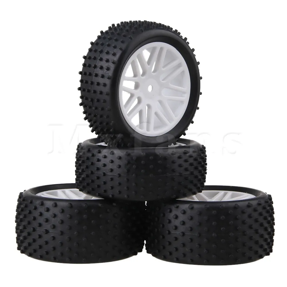 

Mxfans 4Pcs RC 1:10 Buggy Rubber Car Tires Black and White Mesh Wheel Hub