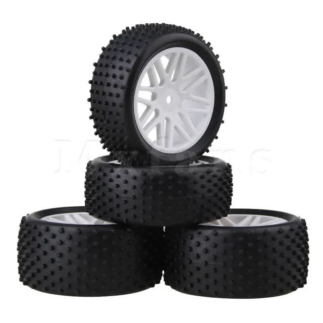 Special Price Mxfans 4Pcs RC 1:10 Buggy Rubber Car Tires Black and White Mesh Wheel Hub