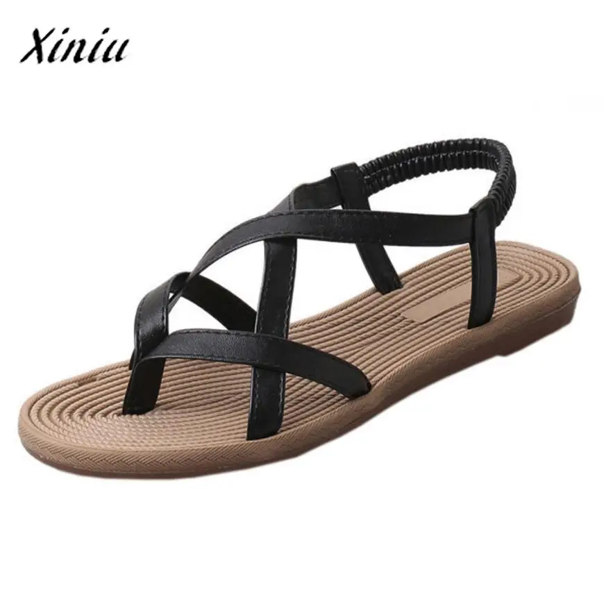 

xiniu Women Flat Shoes Bandage Bohemia Leisure Lady Sandals Peep-Toe Outdoor Shoes Size 35-40 Black White 2 Colors