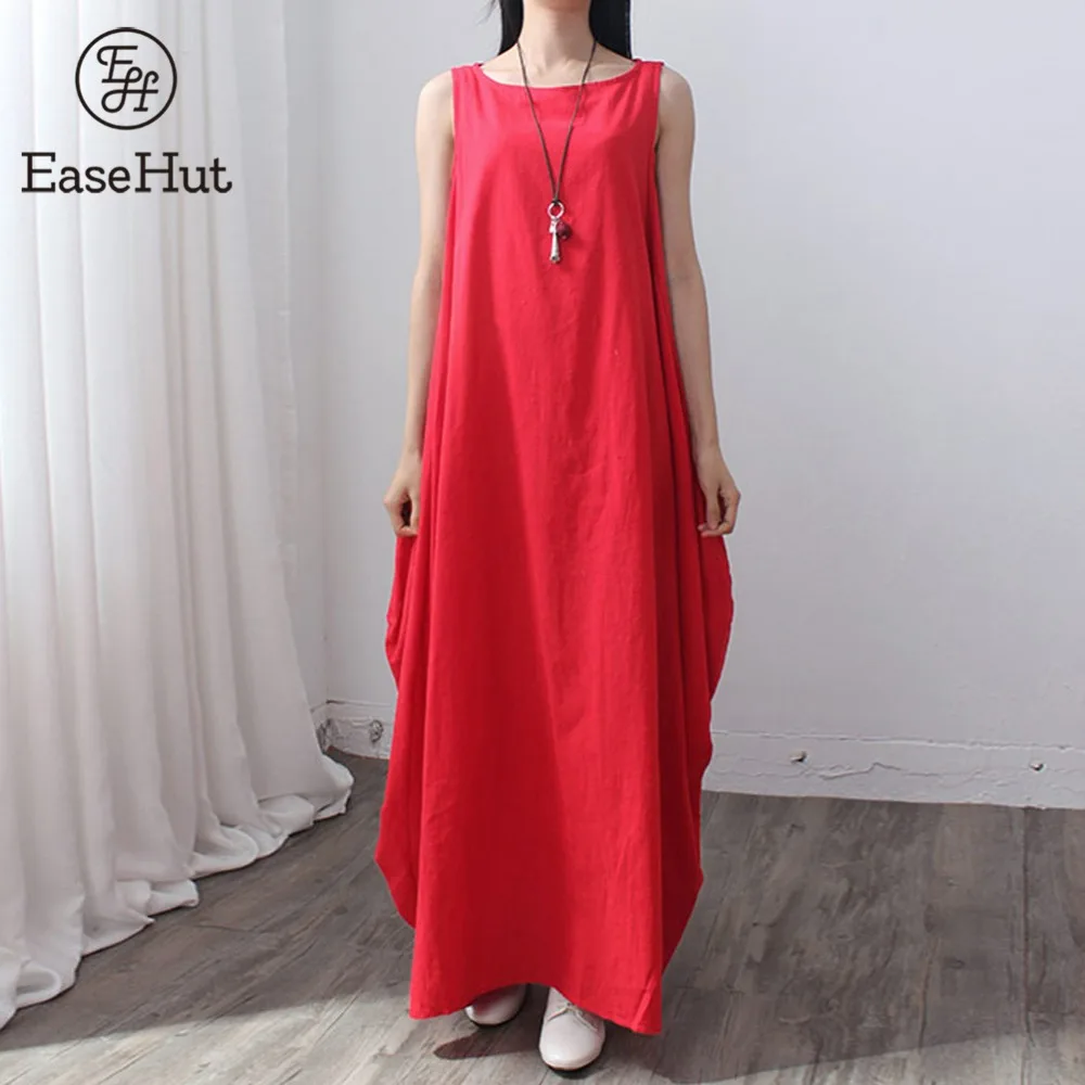 

EaseHut 2019 Summer Women Maxi Sleeveless Tunic Dress Plus Size Pockets O Neck Solid Loose Tank Baggy Dresses Vestidos Plus Size