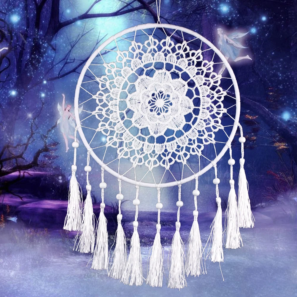 

Wind Chimes Handmade Indian Dream Catcher Net Flower Dream Catcher Wall Hanging Home Car Decor Craft Black White Dream Catcher