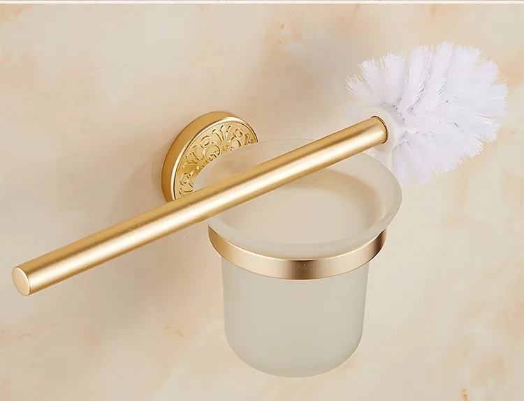 AG серии Золотой Польский пространство Алюминий ванная комната держатель для туалетной щетки со стеклянной чашкой наборы настенный держатель