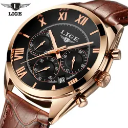 Для мужчин часы Элитный бренд LIGE модные кожаные Многофункциональный Кварцевые часы Водонепроницаемый Наручные часы мужской таблицы Relogio