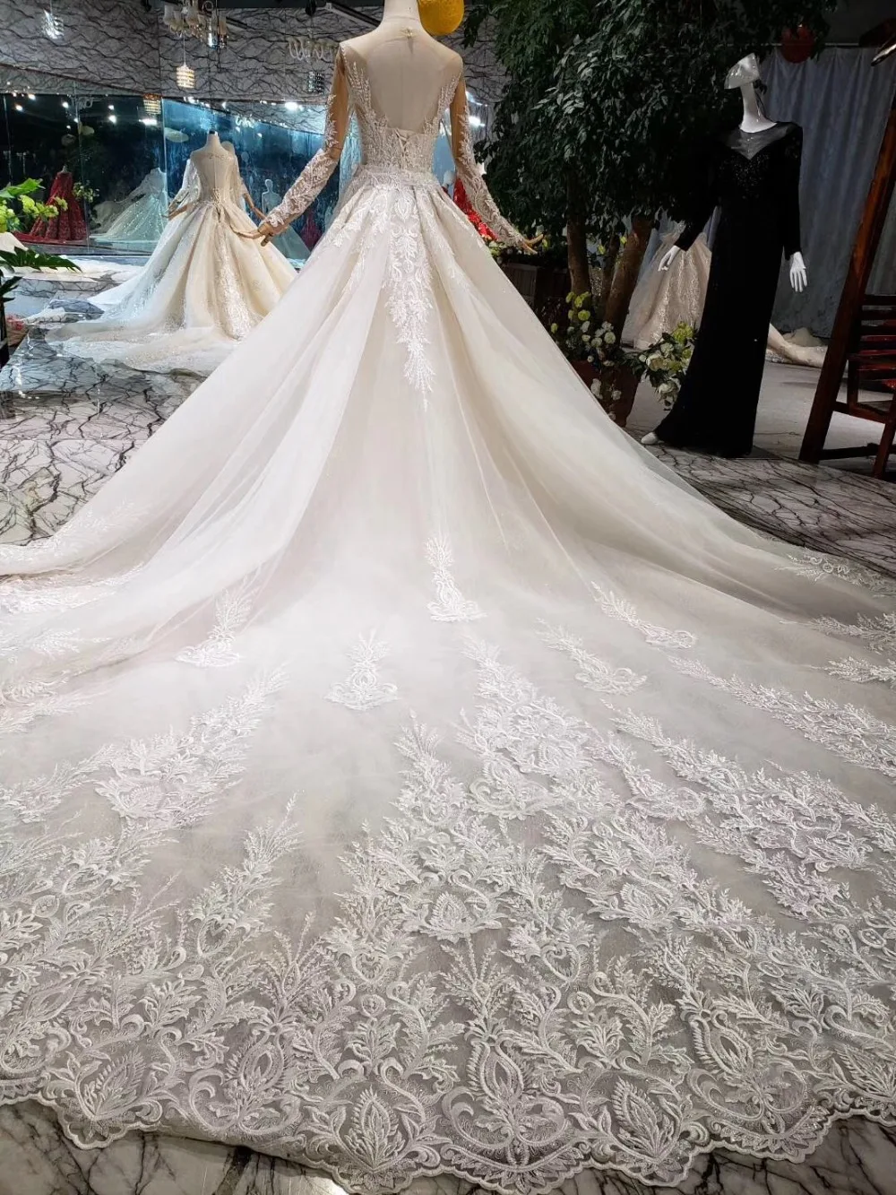 CloverBridal Высокое качество Европа Америка Стиль Длинные рукава Кружева Тюль Русалка Свадебные платья 2019 со съемным длинным шлейфом