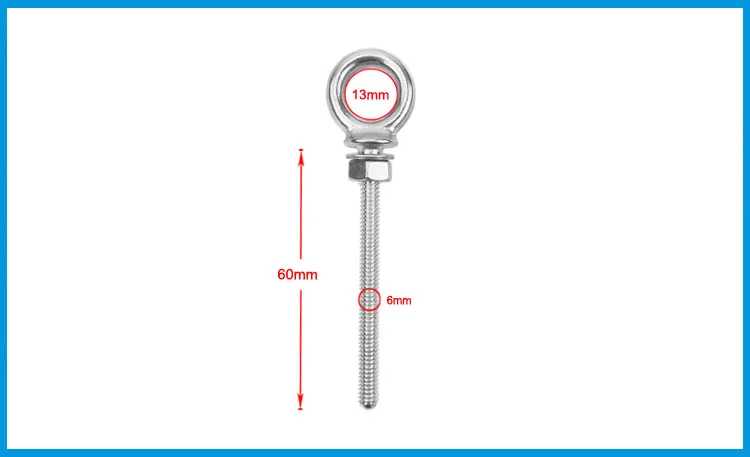 M6* 60 мм Морской сорт 316 нержавеющая сталь удлиненные подъемные болты подъемные Болты Винты кольцевые петли отверстие для каната