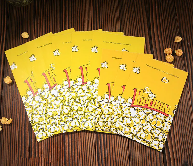 100 Pcs Popcorn Bags Paper Yellow Wedding Popcorn Bags Birthday Party Kids Oil Proof Kraft Paper