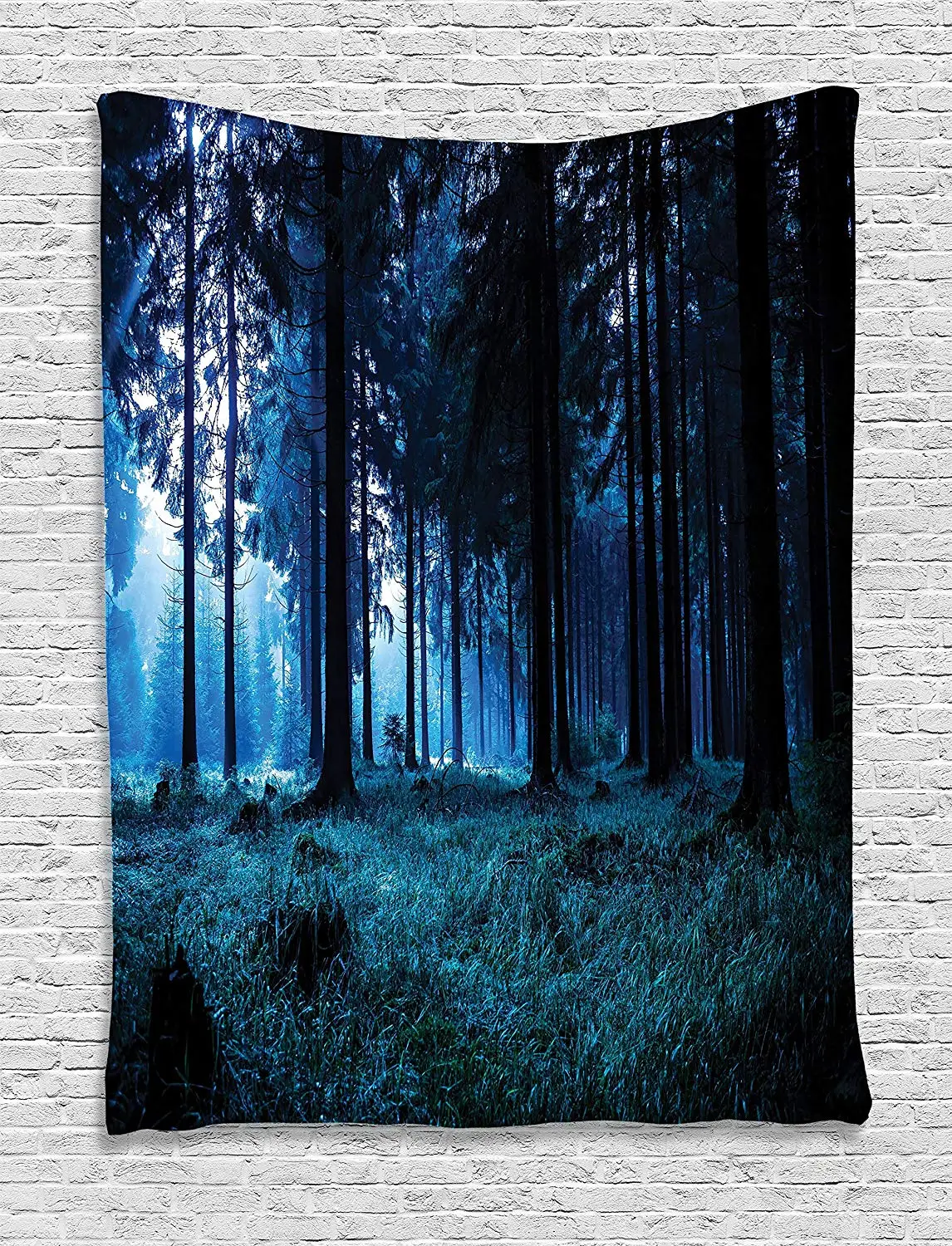 

Room Decor Night Scene of Autumn Forest in Thuringia Germany Foggy Pine Trees with Greenery Dorm Wall Hanging Tapestry