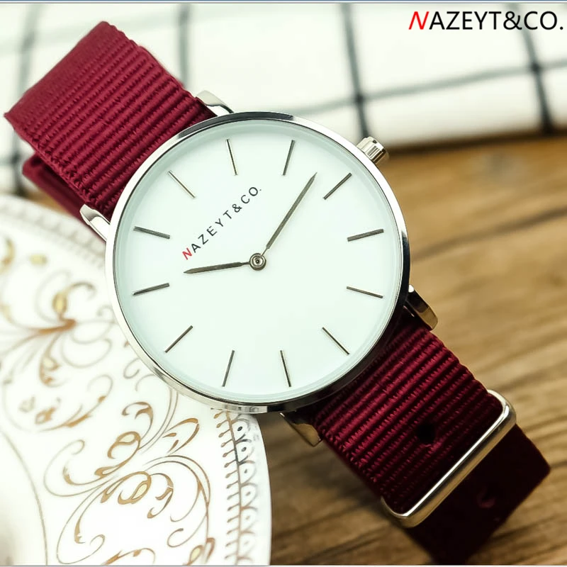 

Fashion NAZEYT ladies watch middle student woman British style 36mm simple design quartz wristwatch female nylon strap clock
