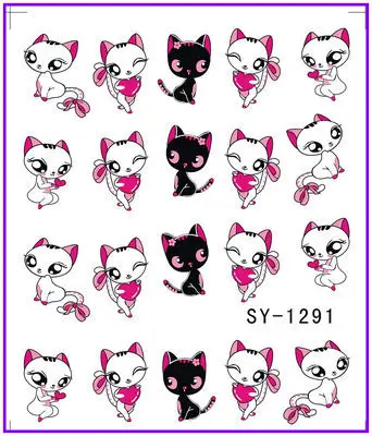 1X Nail Sticker Cartoon Miss Cat Water Transfers Stickers