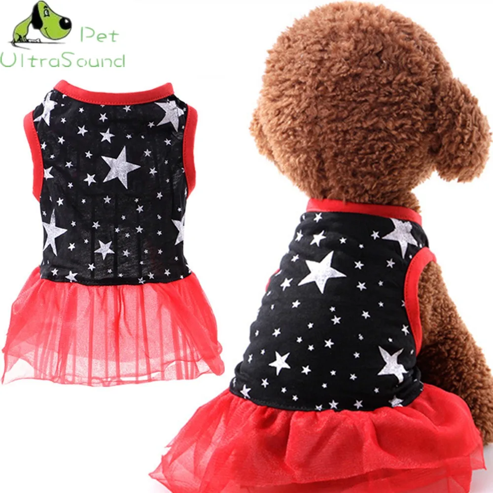 Ультразвуковое платье для домашних собак платья для кошек с пятью звездами весенне-летнее милое газовое платье-пачка принцессы Одежда для собак Размер xs-l