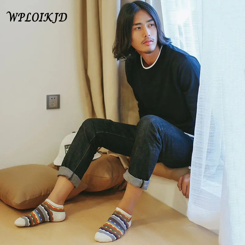 [WPLOIKJD] новые высококачественные летние корейские модные хлопковые мужские носки цветные полосатые квадратные мужские носки 5 цветов