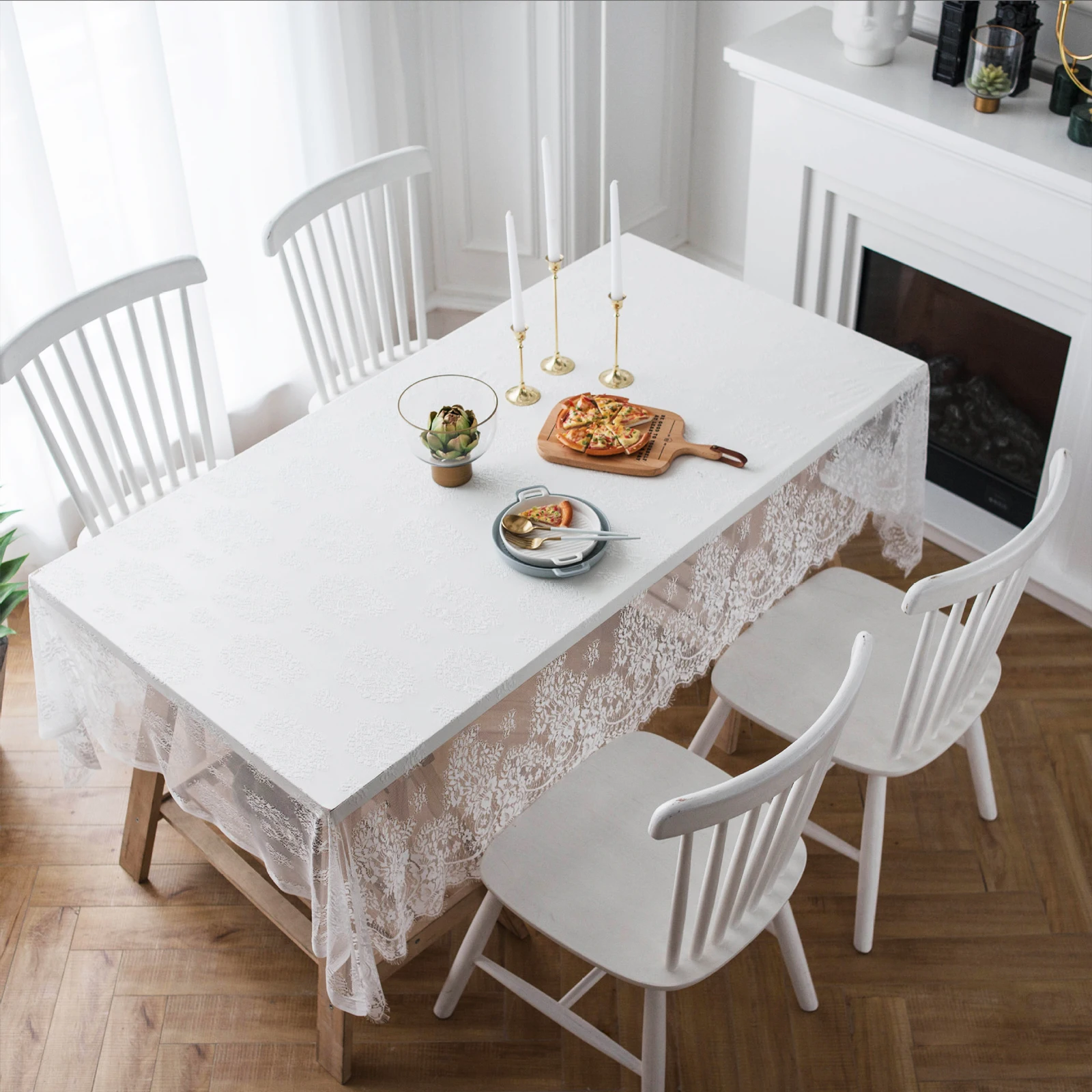 

White/Black Lace Tablecloth Eyelash Rectangular Table Runner for DIY Wedding Banquet Home Birthday Christmas Party Decoration