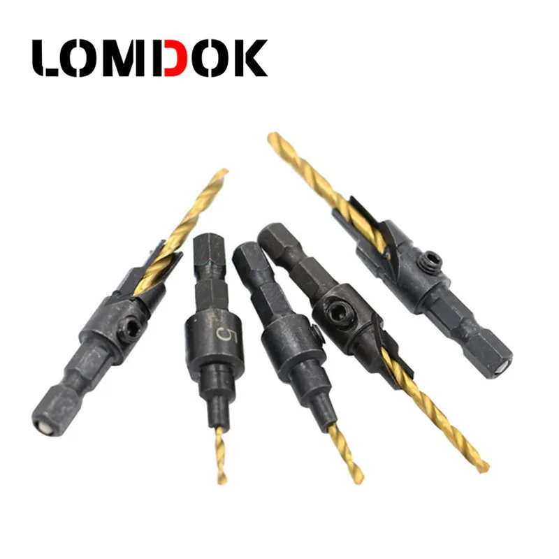 

5pcs HSS Countersink Drill Bit Set Quick Change 1/4" Hex Shank Trim Screw #5 #6 #8 #10 #12 Counter Bore Screw Woodworking Tools